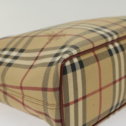 Burberry Nova Check Hand Bag PVC Leather Beige Auth 47676