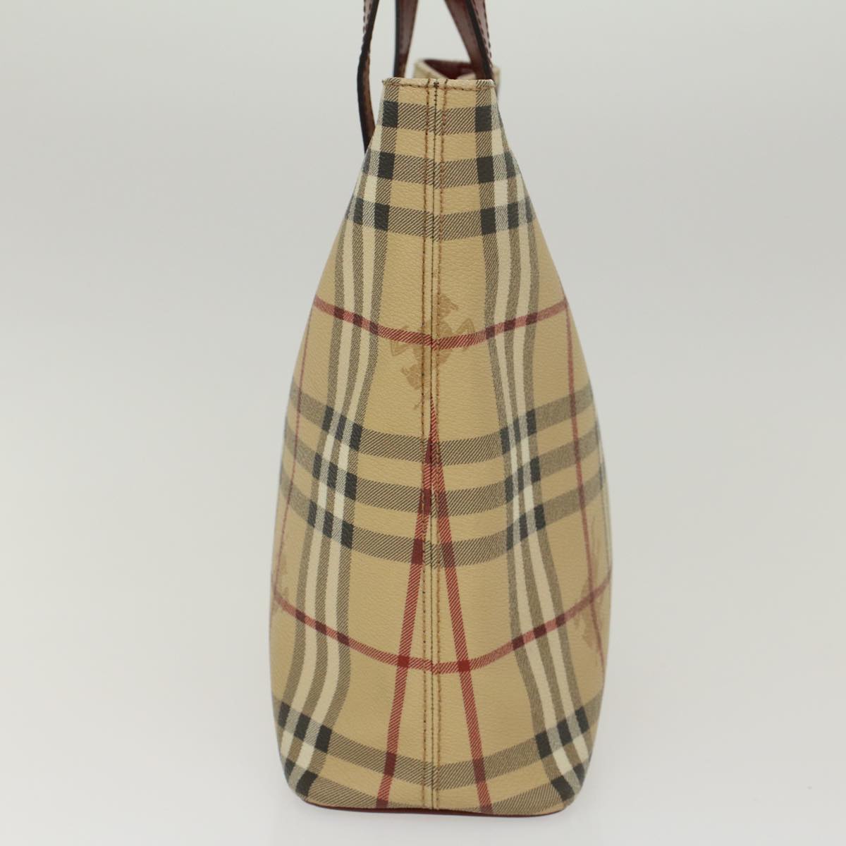 Burberry Nova Check Hand Bag PVC Leather Beige Auth 47676