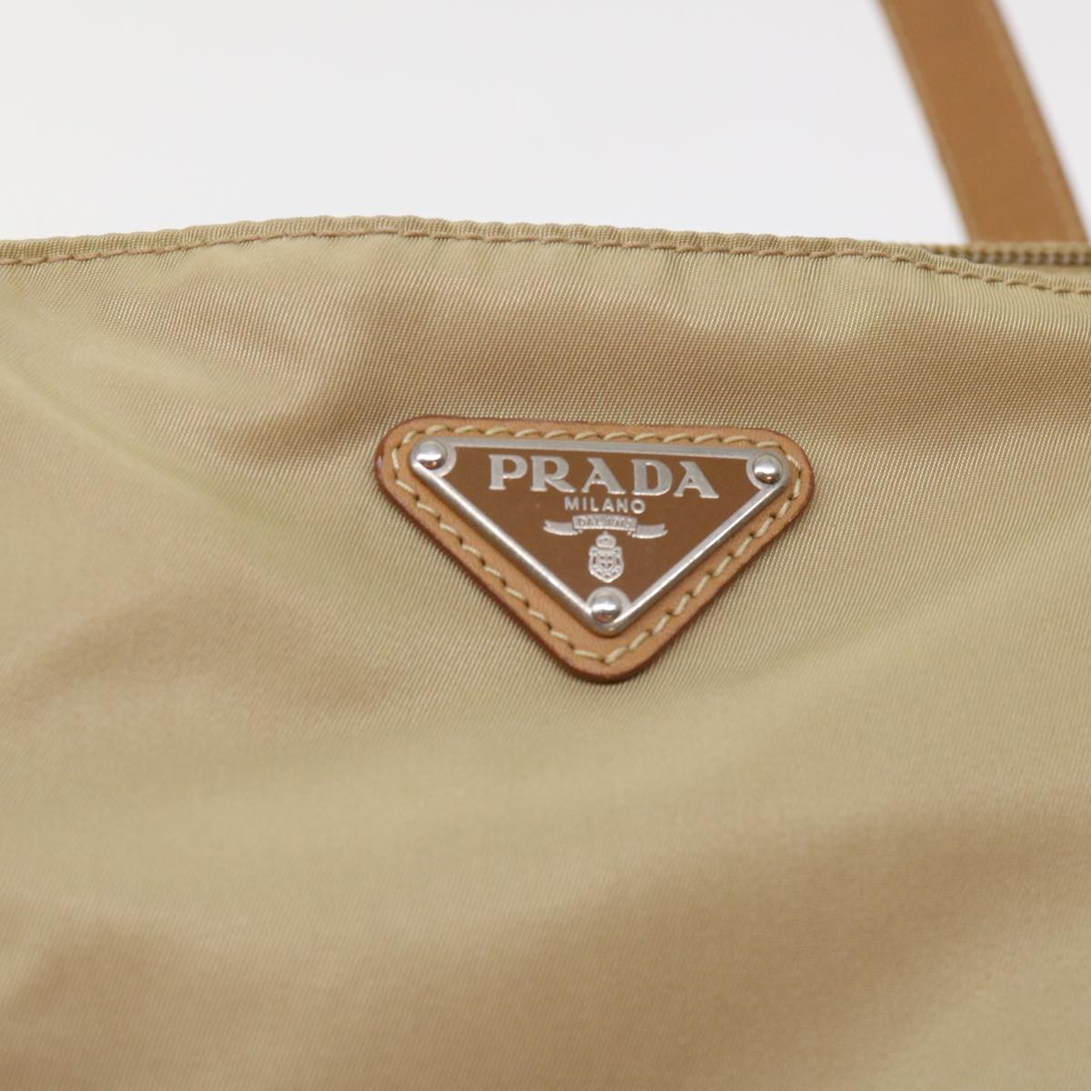 PRADA Shoulder Bag Nylon Beige Auth 47678