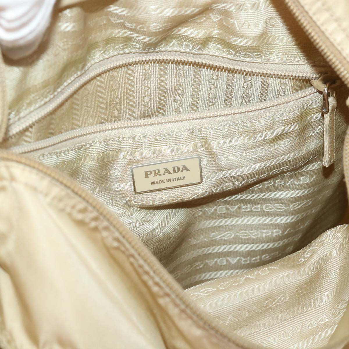 PRADA Shoulder Bag Nylon Beige Auth 47678