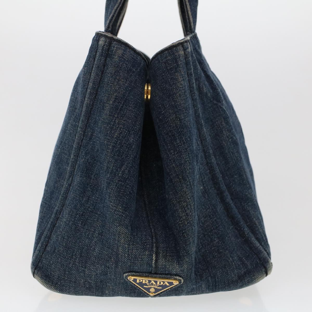 PRADA Canapa Hand Bag Canvas Blue Auth 47694