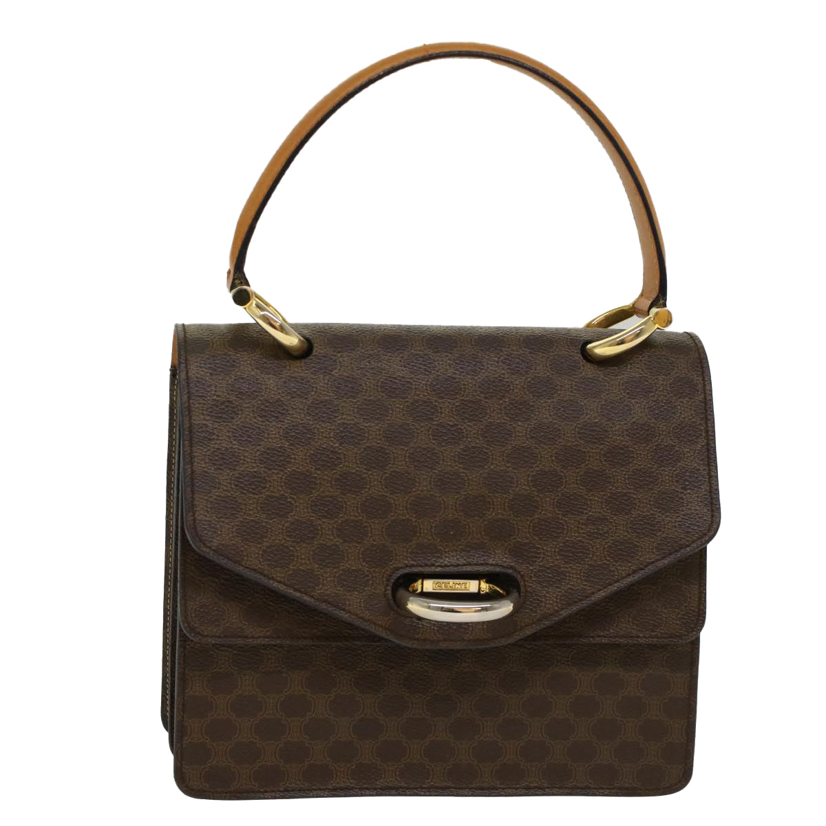 Celine Macadam Canvas Hand Bag PVC Leather Brown  47998
