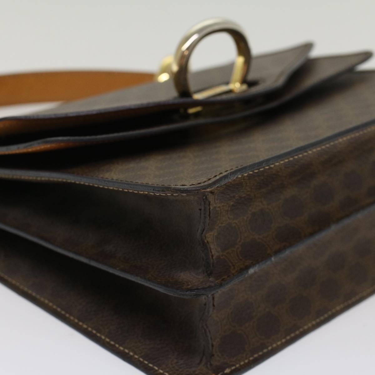 Celine Macadam Canvas Hand Bag PVC Leather Brown  47998