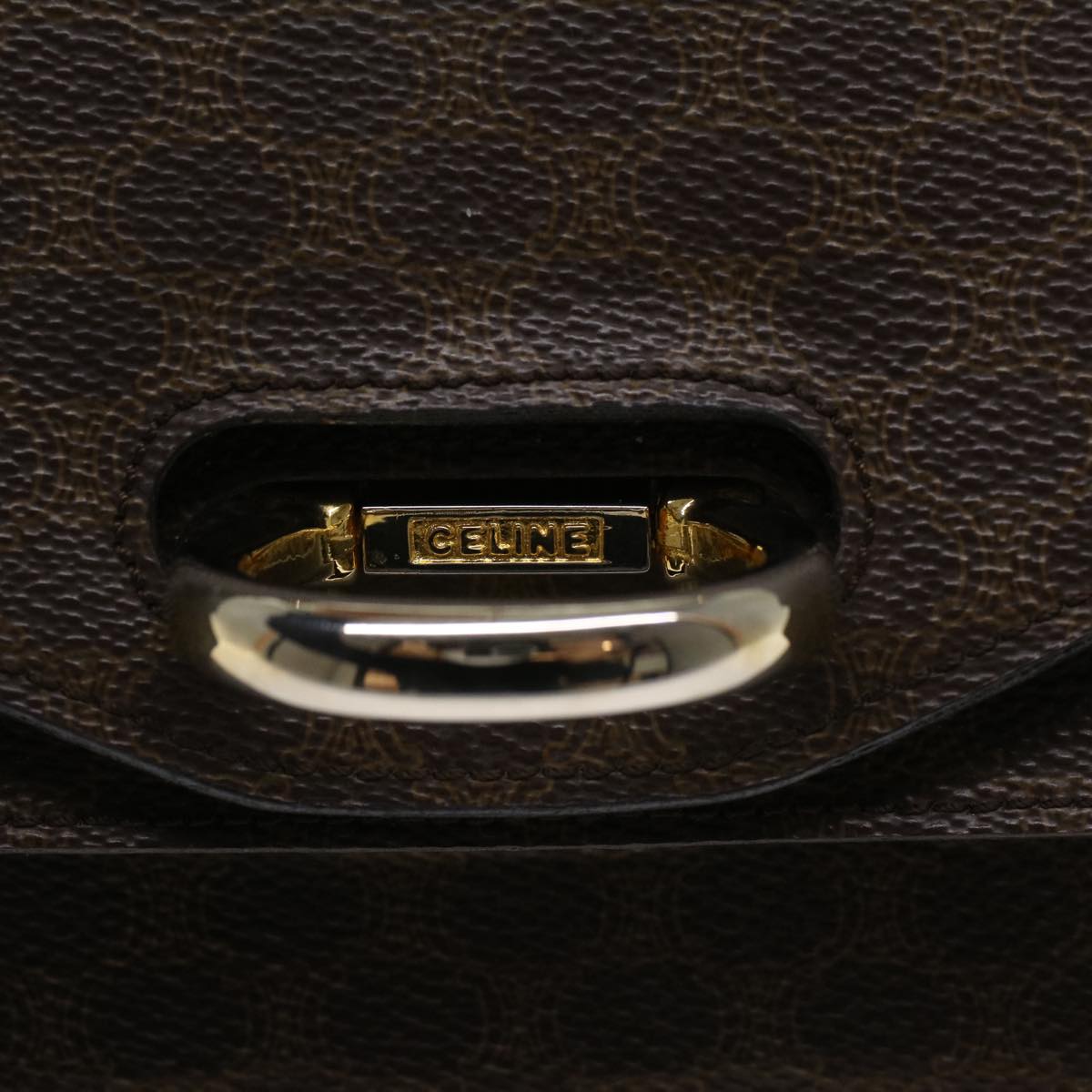 Celine Macadam Canvas Hand Bag PVC Leather Brown  47998