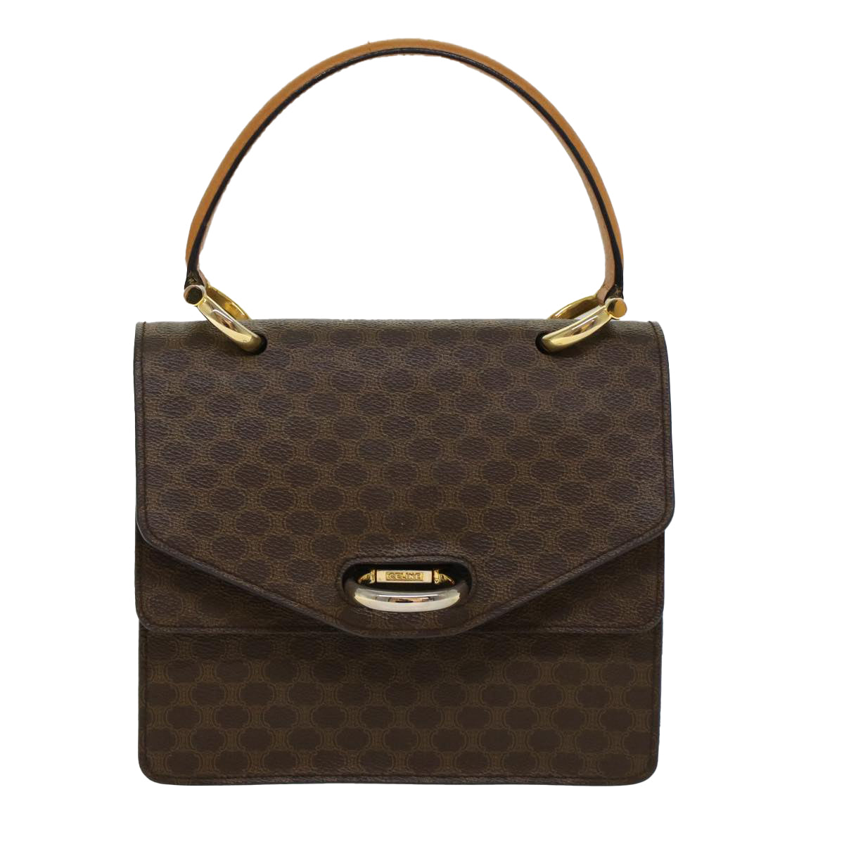 Celine Macadam Canvas Hand Bag PVC Leather Brown  47998