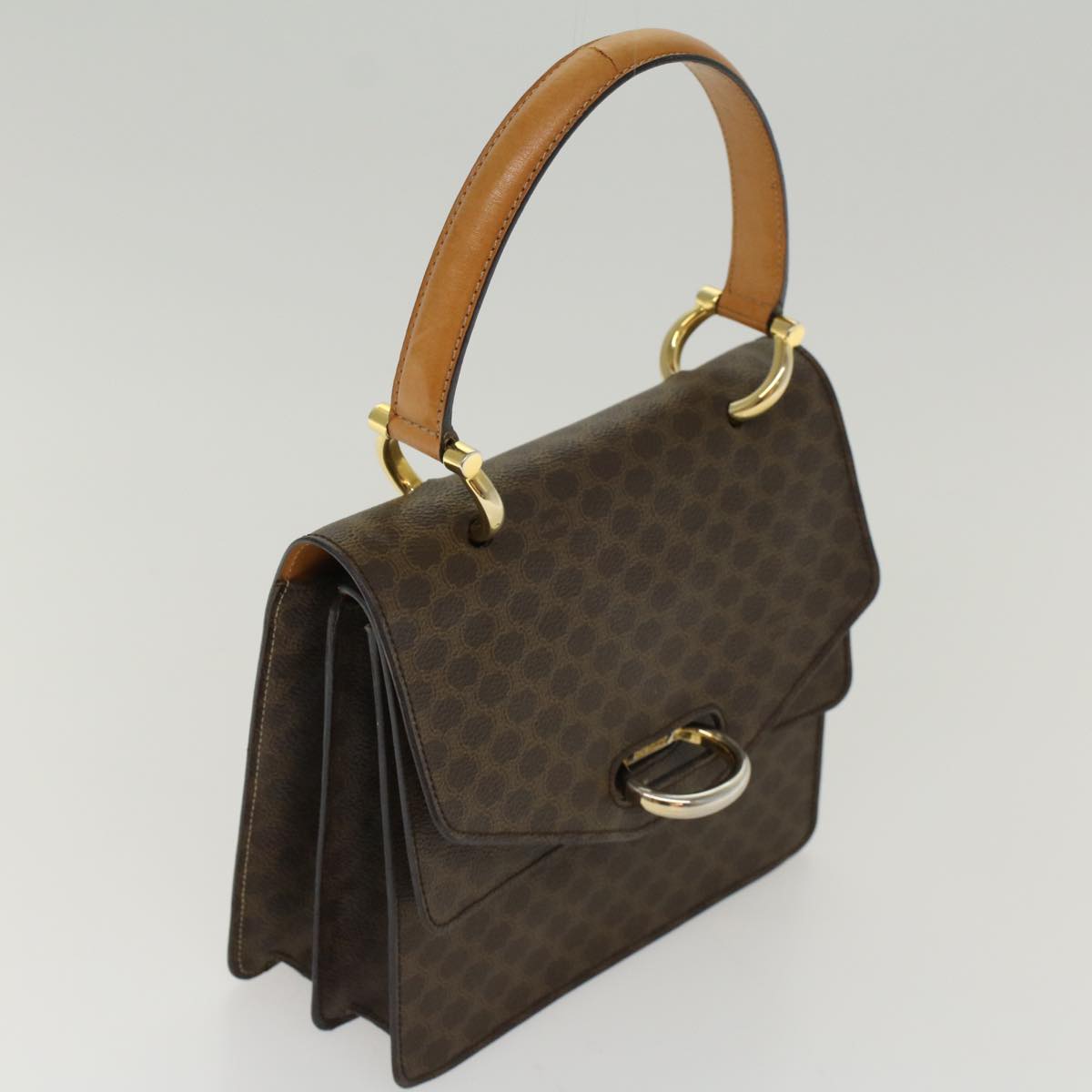 Celine Macadam Canvas Hand Bag PVC Leather Brown  47998