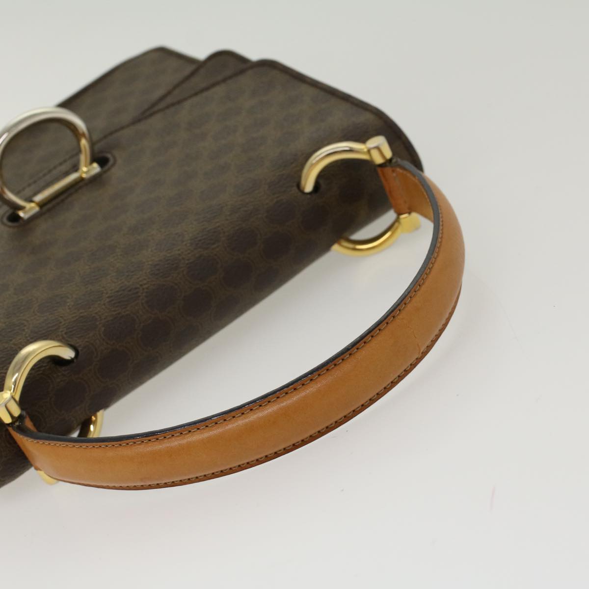 Celine Macadam Canvas Hand Bag PVC Leather Brown  47998