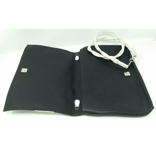 Fendi Black Leather XL Two Way Clutch W White Patent Love Style Graffiti Logo