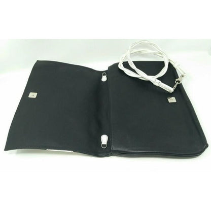 Fendi Black Leather XL Two Way Clutch W White Patent Love Style Graffiti Logo