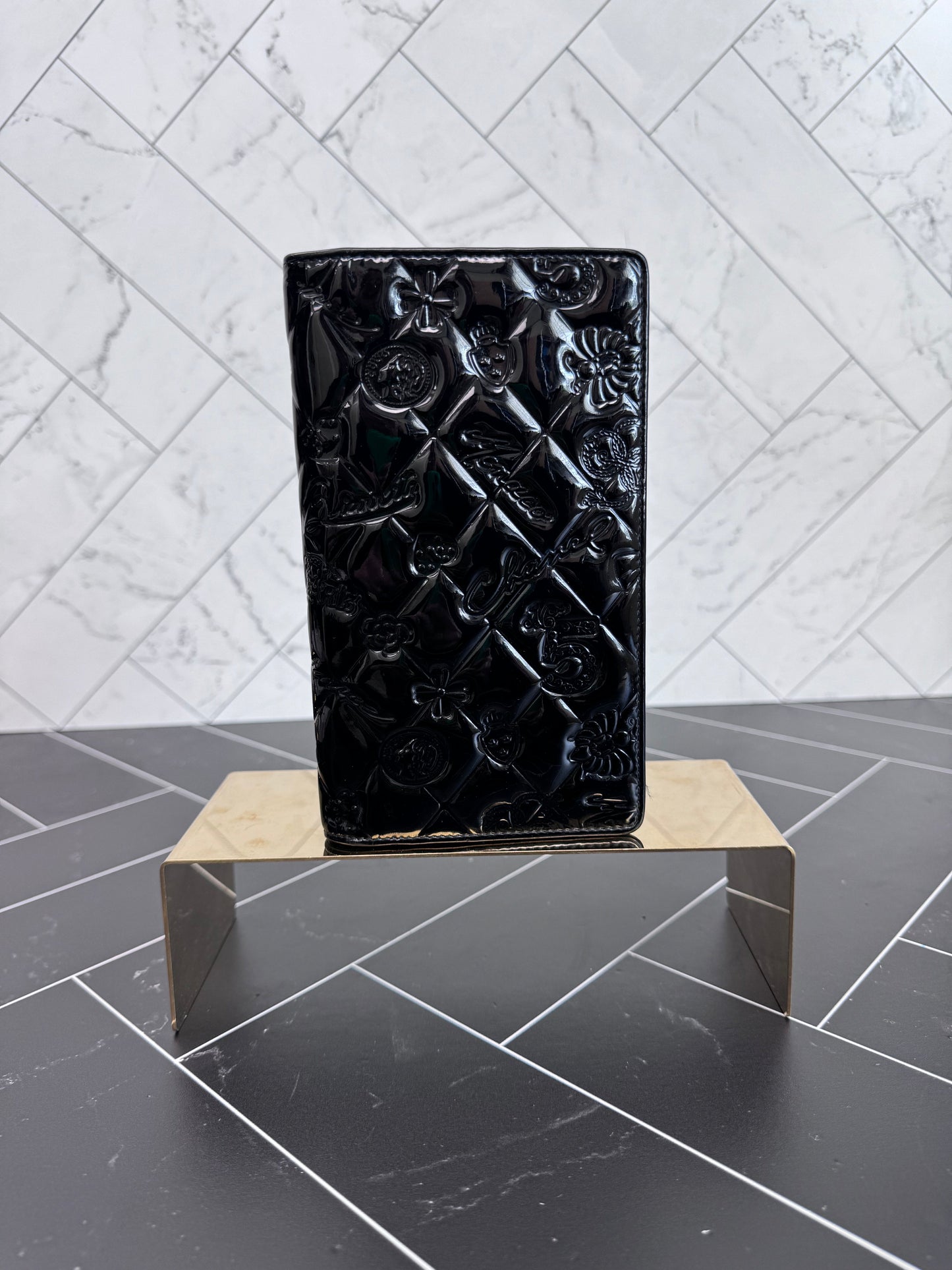 Chanel Black Patent Leather Charms Long Wallet