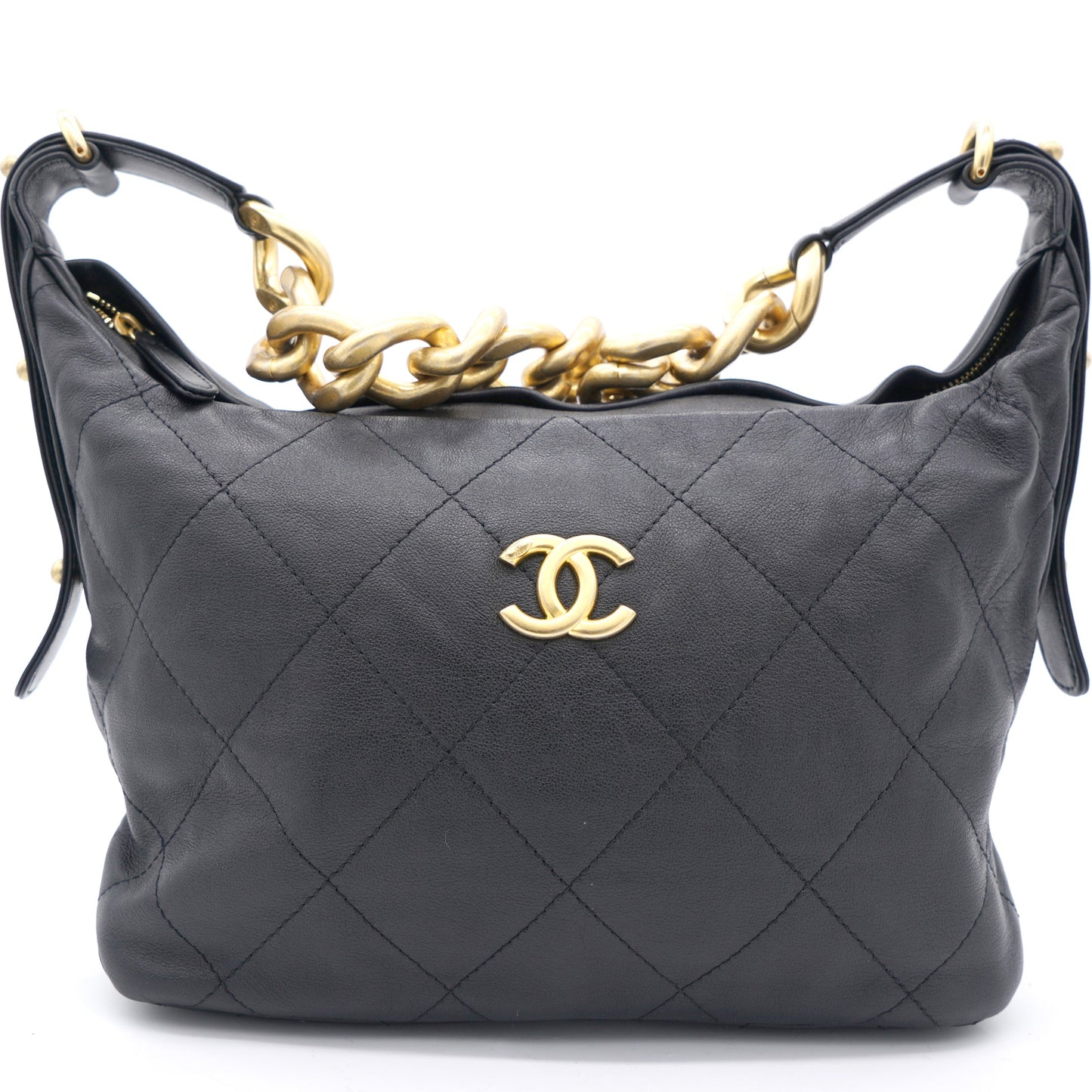 Lambskin Quilted Small Hobo Black