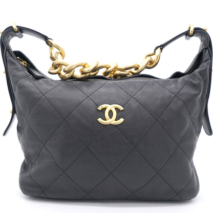 Lambskin Quilted Small Hobo Black