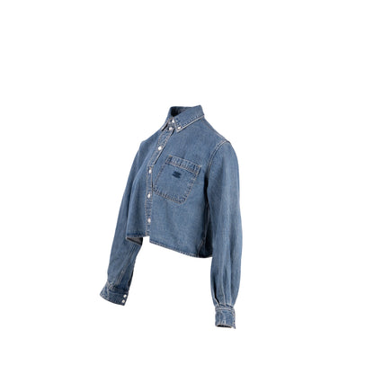 Celine Size XS Cropped Shirt Cotton in Union Ocean Wash Denim Blue