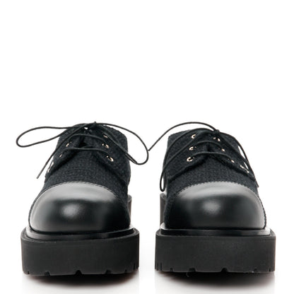 Wool Tweed Calfskin Lace-Up Loafers 38.5 Black