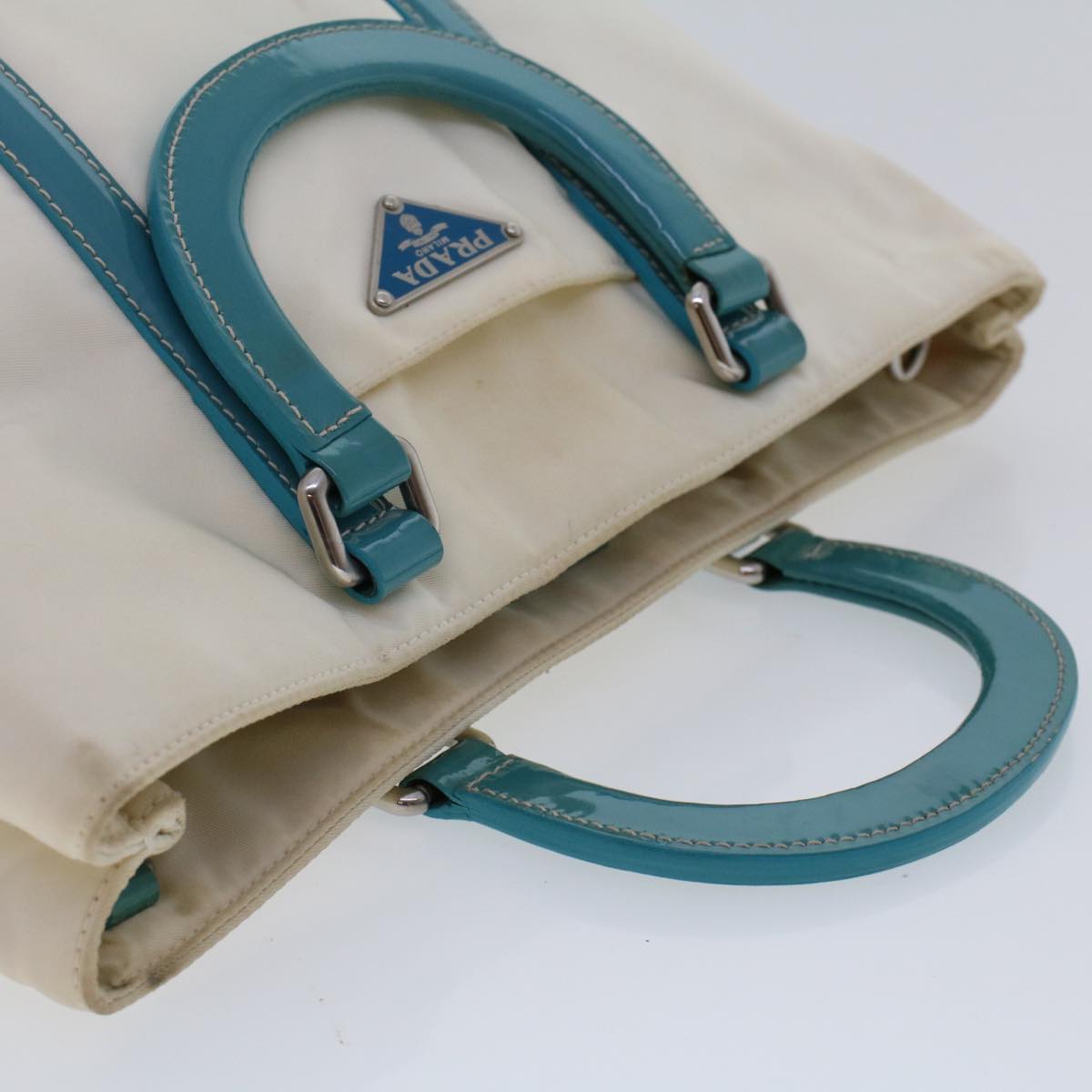 Prada Hand Bag Nylon 2way White Turquoise Blue  48007