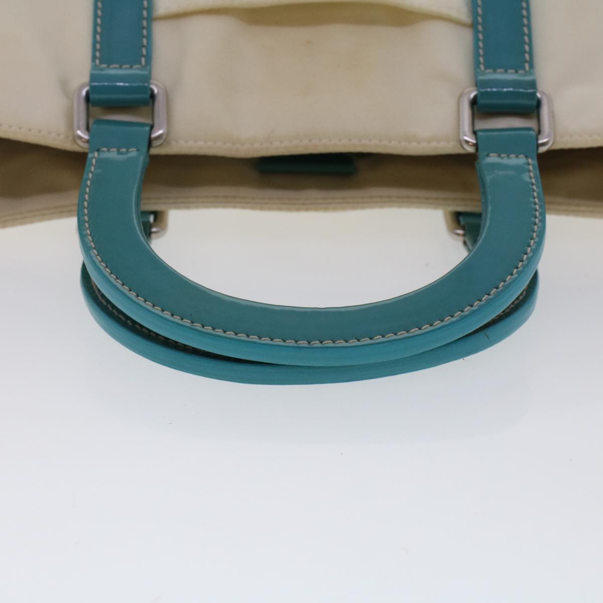 Prada Hand Bag Nylon 2way White Turquoise Blue  48007