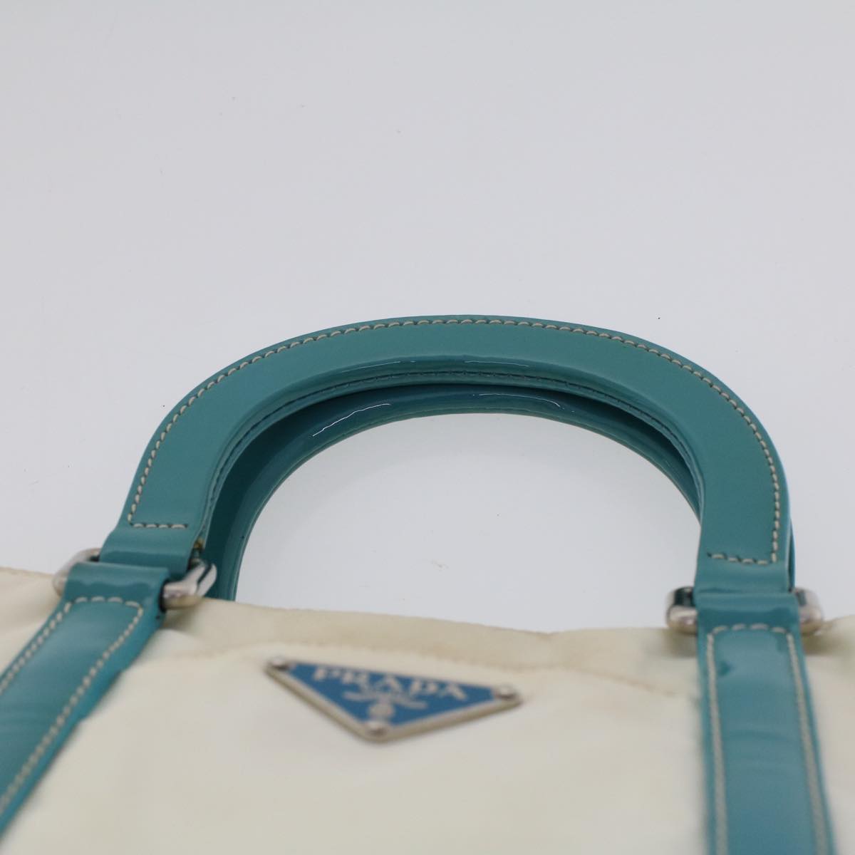 Prada Hand Bag Nylon 2way White Turquoise Blue  48007