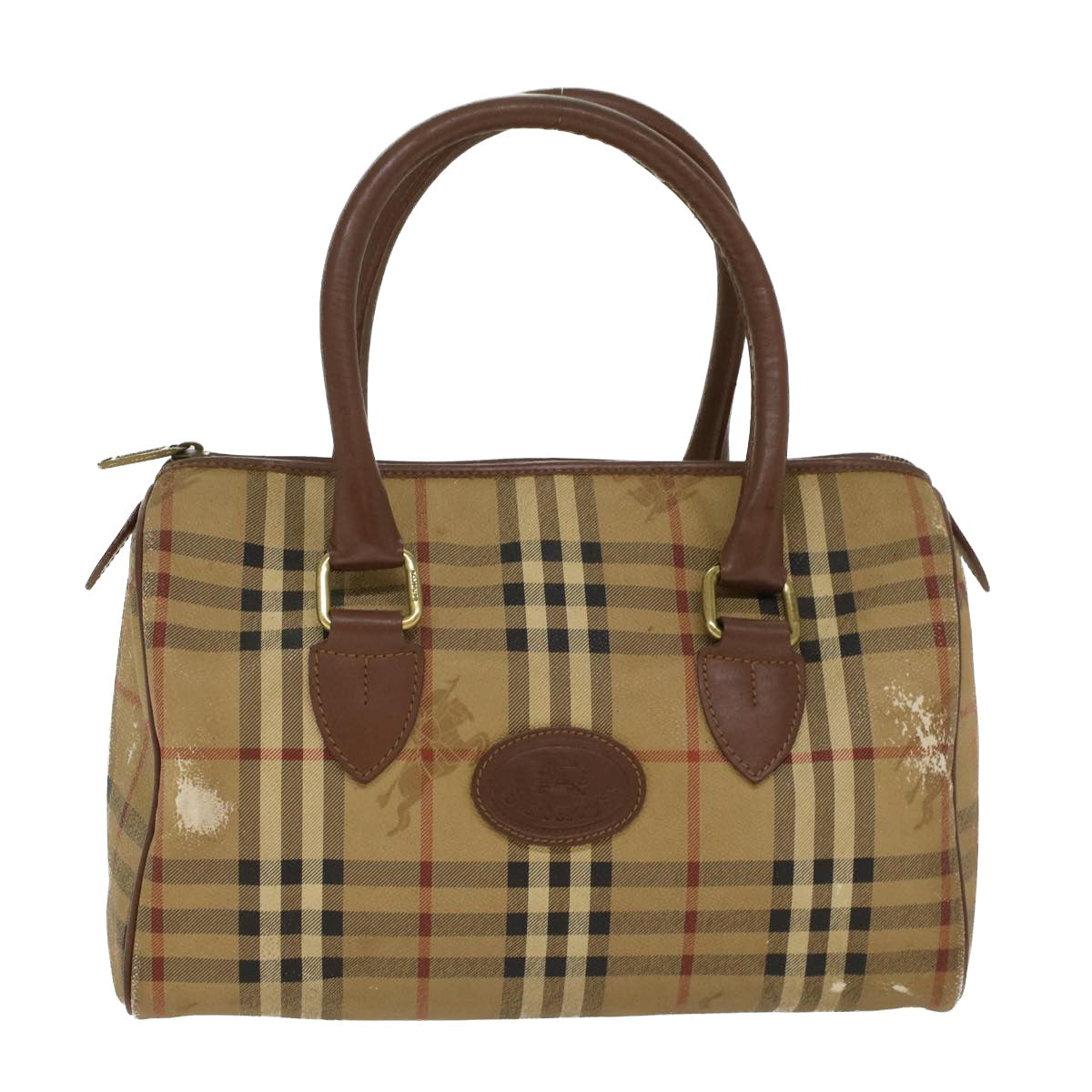 BurberrySs Nova Check Hand Bag PVC Leather Beige Brown Auth 48027