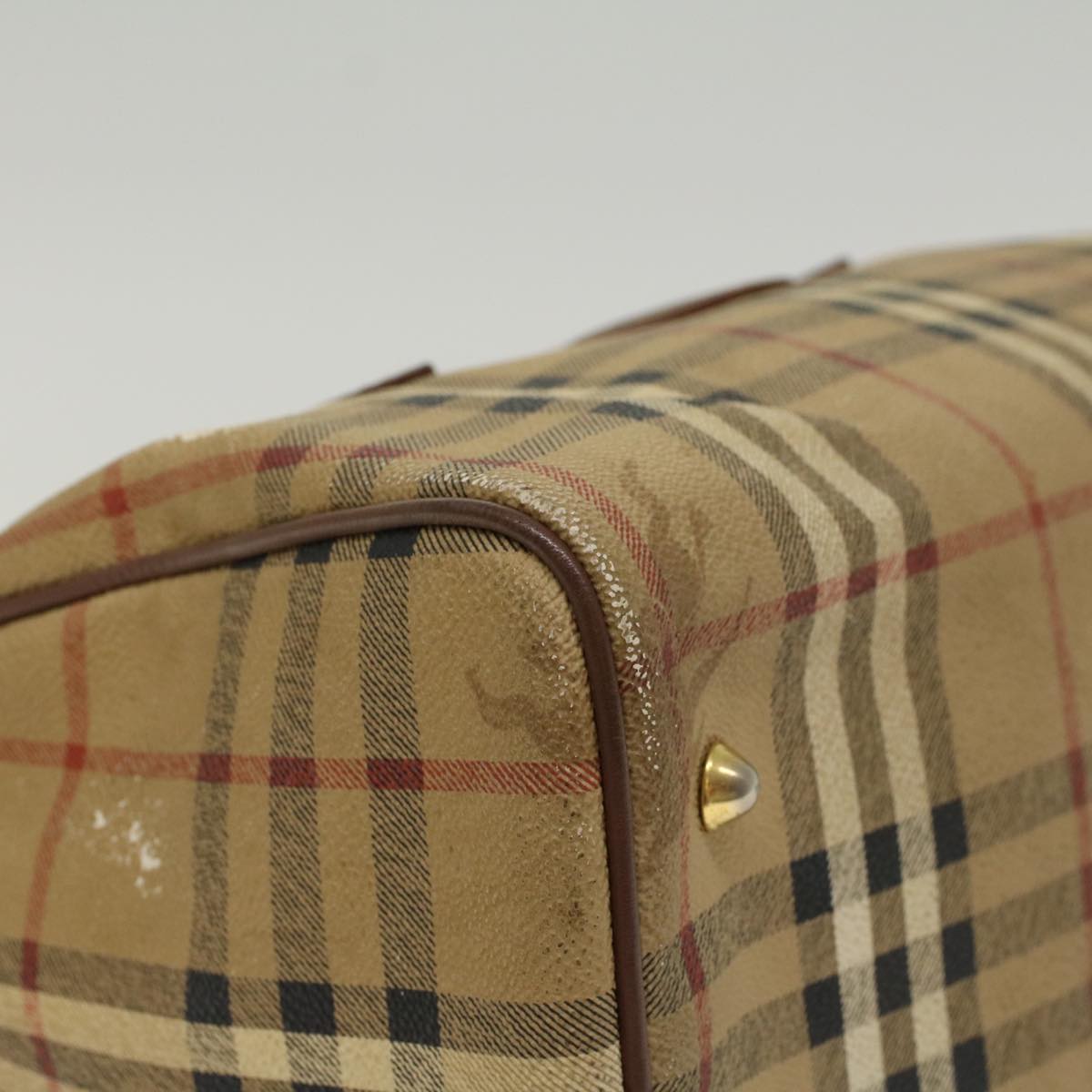 BurberrySs Nova Check Hand Bag PVC Leather Beige Brown Auth 48027