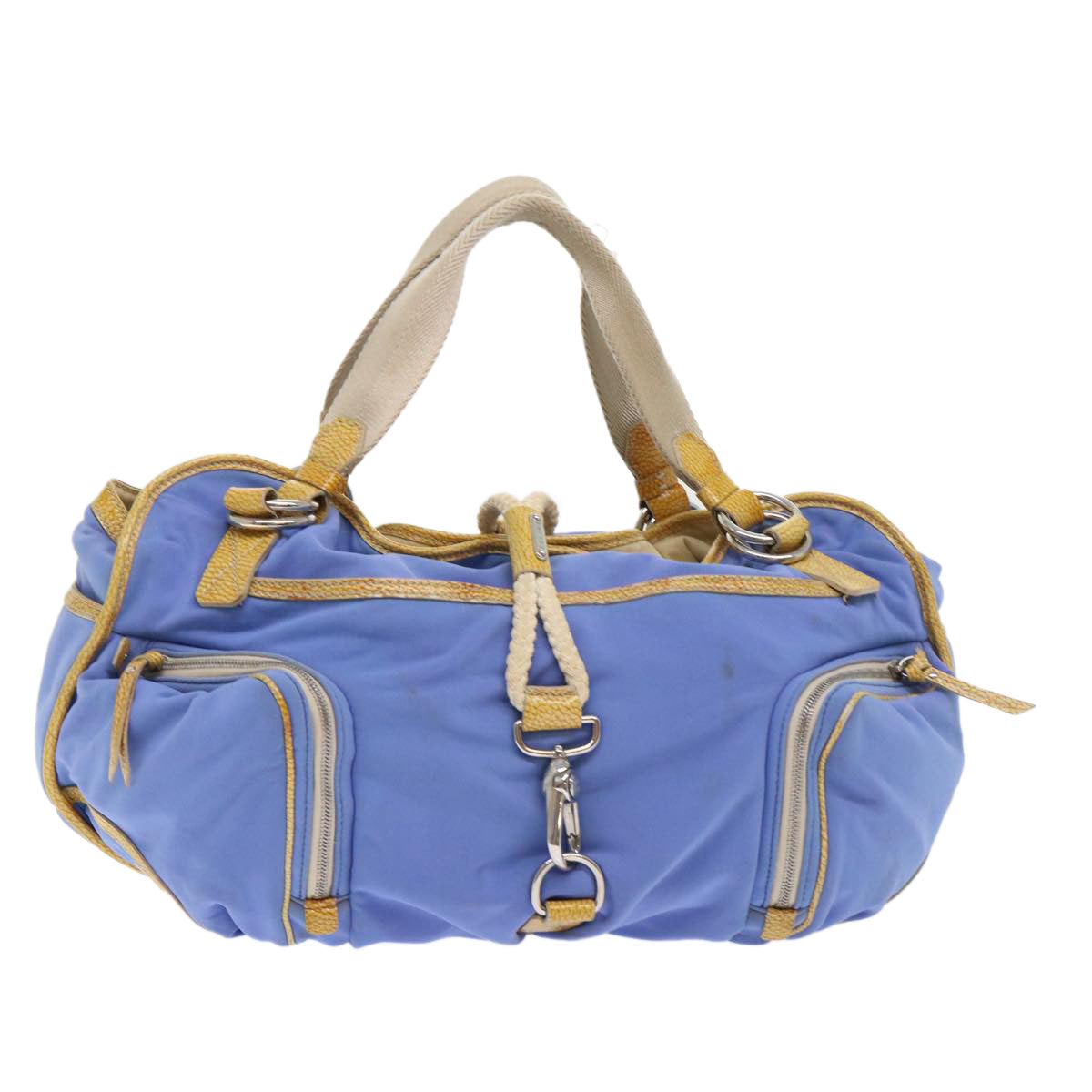 Celine Boston Bag Nylon Blue Brown  48042