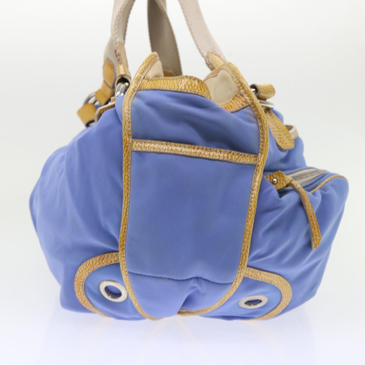Celine Boston Bag Nylon Blue Brown  48042