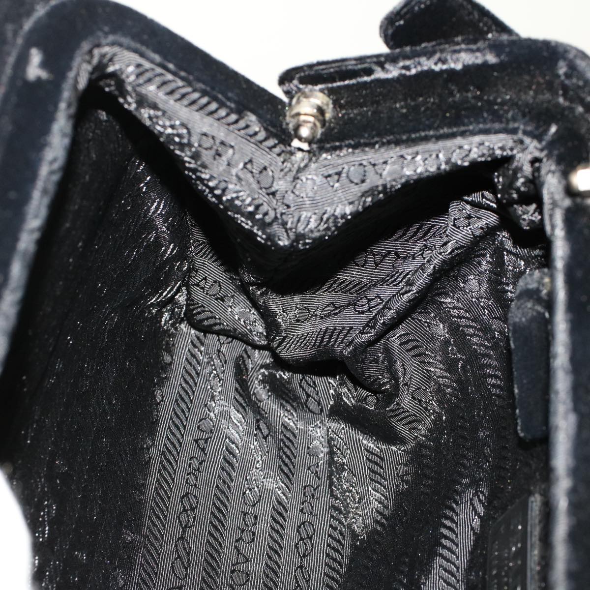 Prada Shoulder Bag Velor Black  48128