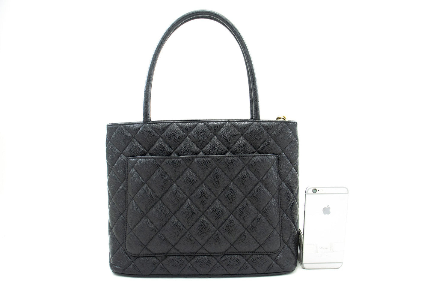 CHANEL Gold Medallion Caviar Shoulder Bag Shopping Tote Black i53