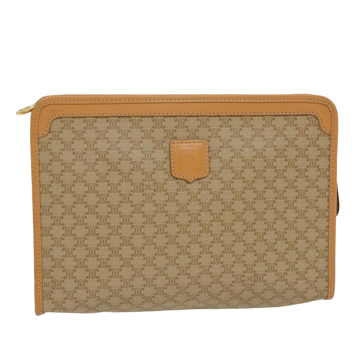 Celine Macadam Canvas Clutch Bag PVC Leather Beige  48156