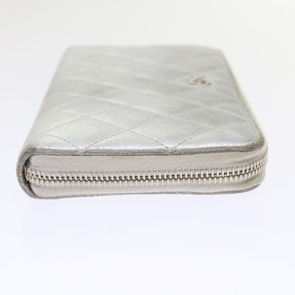 CHANEL Matelasse Wallet Lamb Skin Silver CC Auth 48192