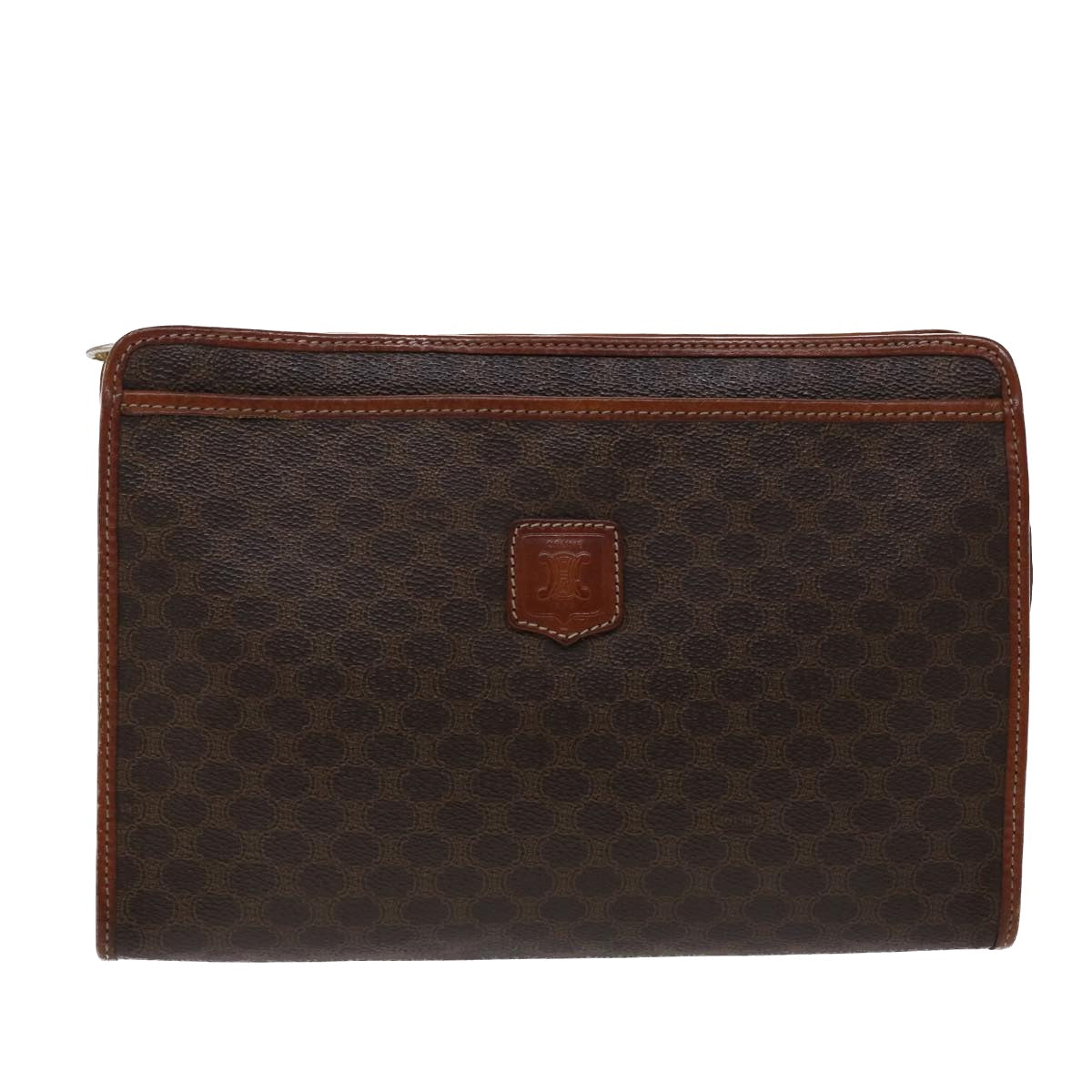 Celine Macadam Canvas Clutch Bag PVC Leather Brown  48331