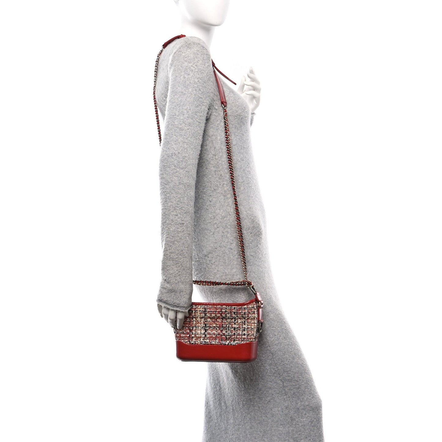 Tweed Calfskin Small Gabrielle Hobo Red Multicolor