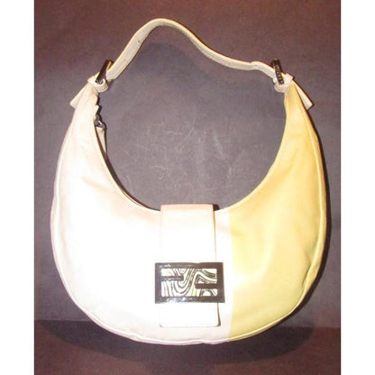 Fendi Pink & Yellow Leather Ltd Ed Color Block Baguette Hobo Bag w Enamel & Chrome Accents