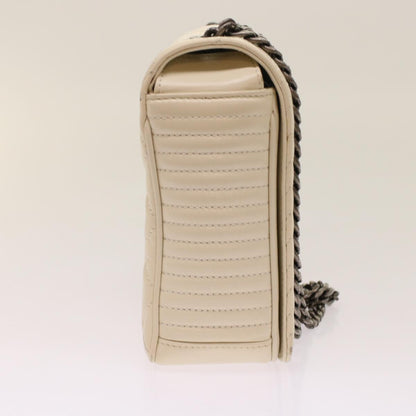 Chanel Chevron x Matelasse Chain Shoulder Bag Lamb Skin White CC Auth A