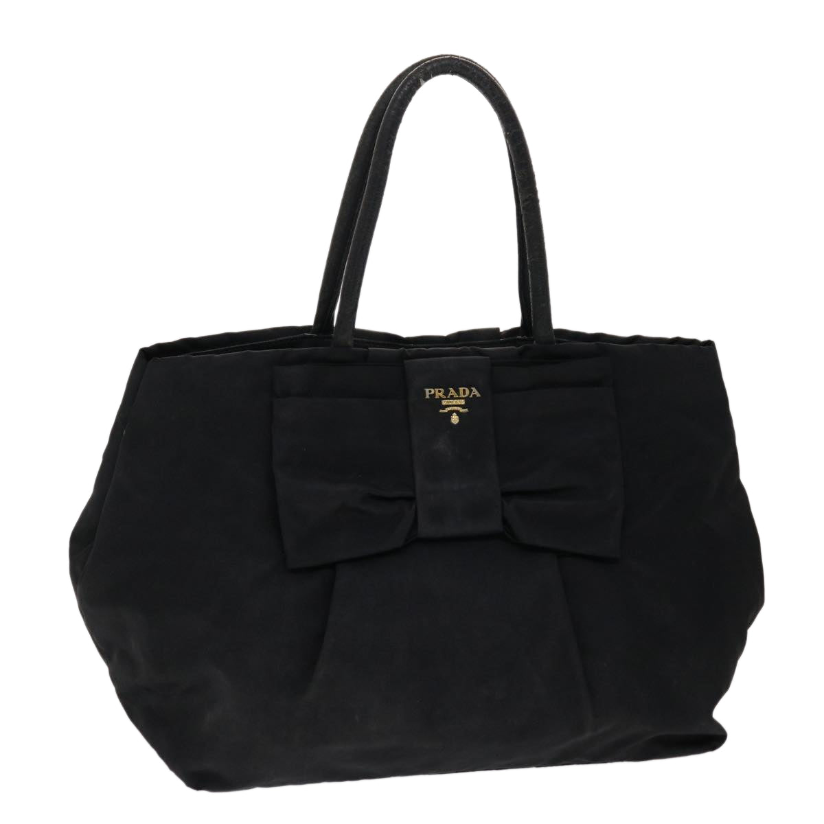 Prada Ribbon Hand Bag Nylon Leather Black  48615