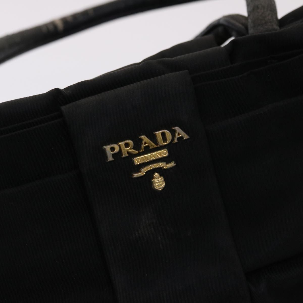 Prada Ribbon Hand Bag Nylon Leather Black  48615