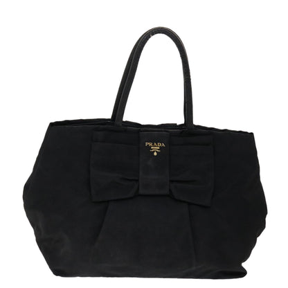 Prada Ribbon Hand Bag Nylon Leather Black  48615