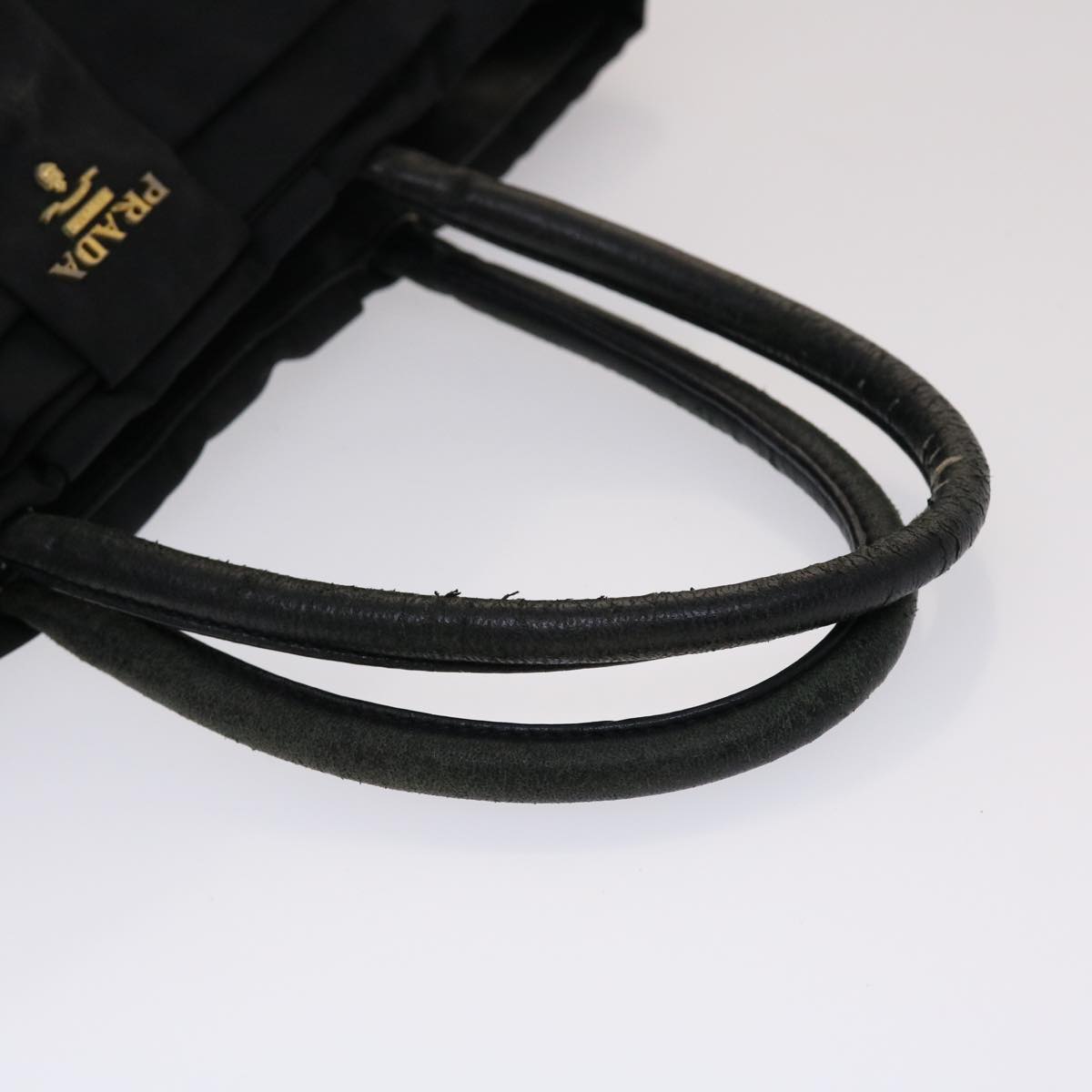 Prada Ribbon Hand Bag Nylon Leather Black  48615