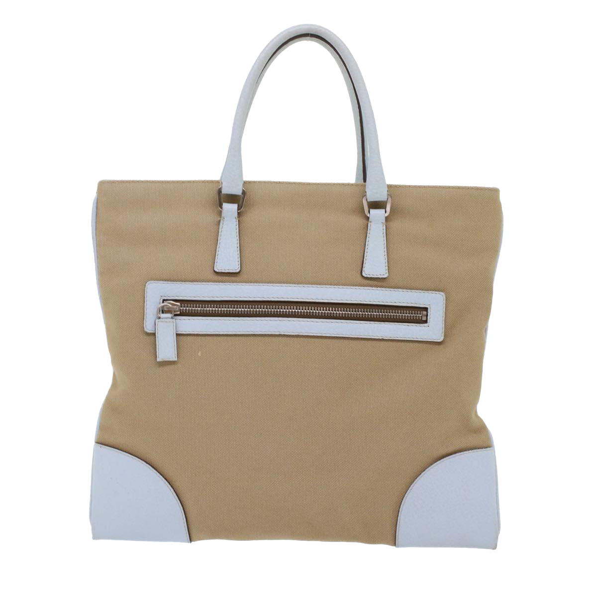 Prada Tote Bag Canvas Leather Beige  48761