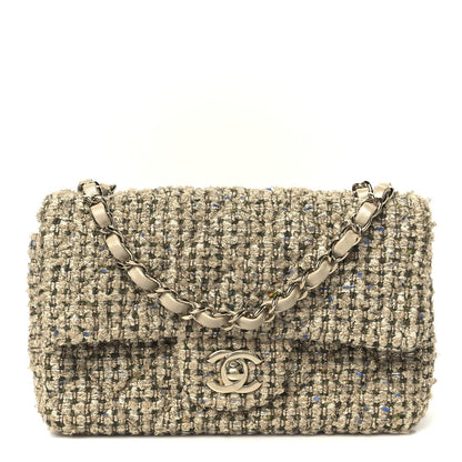 Tweed Quilted Mini Rectangular Flap Beige