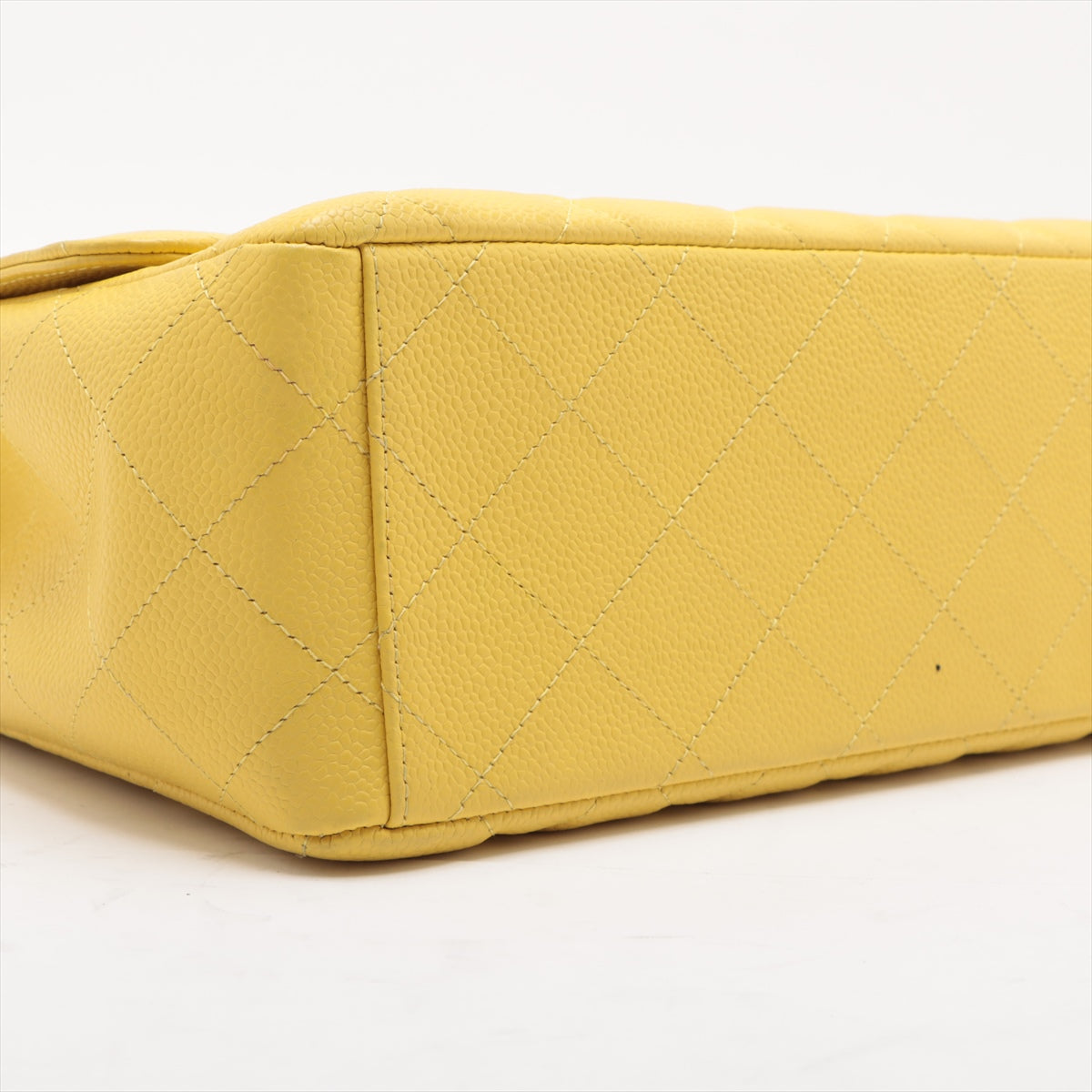 CHANEL DECAMATRASSE 34 MAXI Caviar S Single Flap Double Chain Bag Yellow Silver  13th A58601