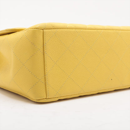 CHANEL DECAMATRASSE 34 MAXI Caviar S Single Flap Double Chain Bag Yellow Silver  13th A58601