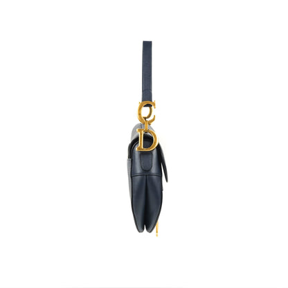 Christian Dior Saddle Bag Navy Grained Calfskin Gold Hardware