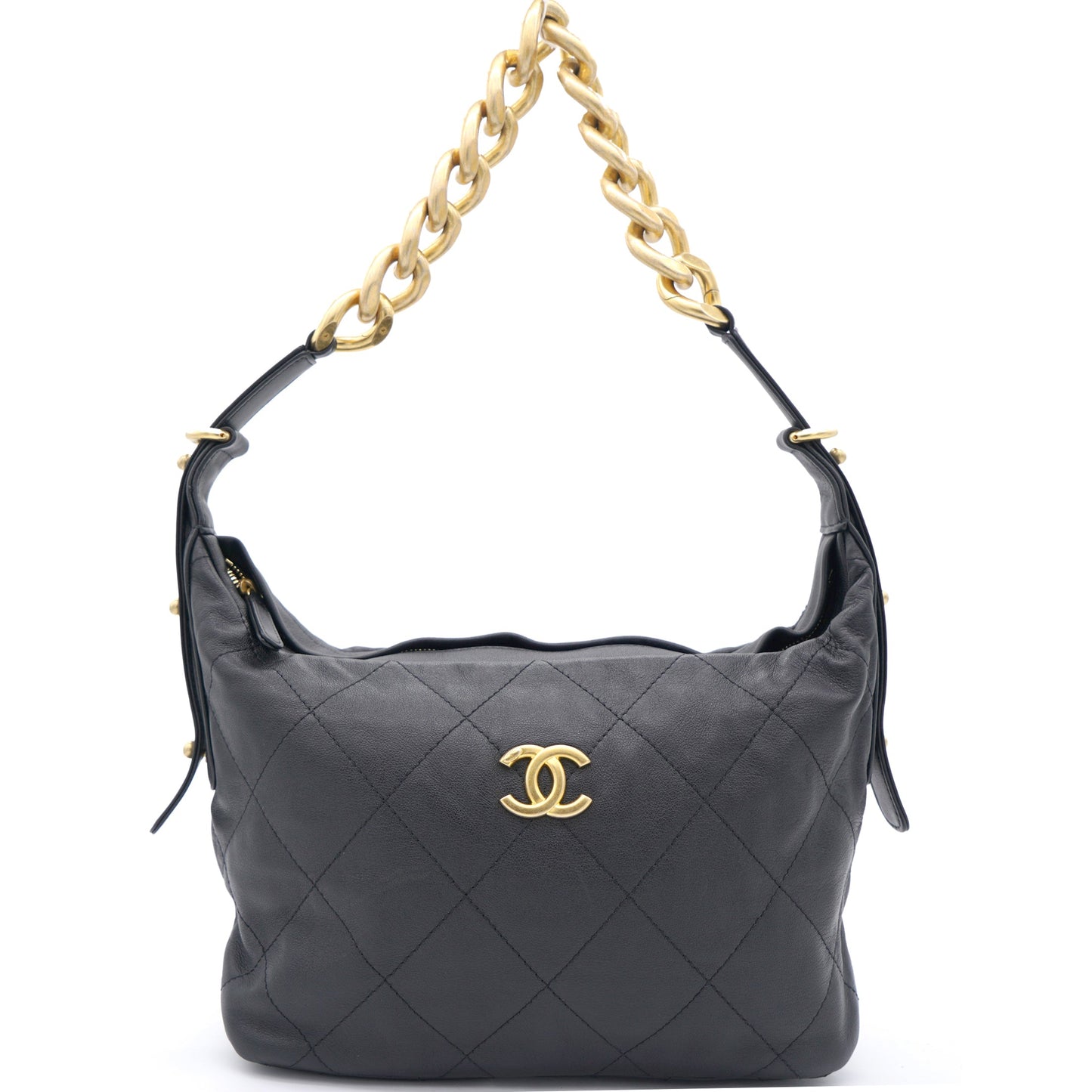 Lambskin Quilted Small Hobo Black
