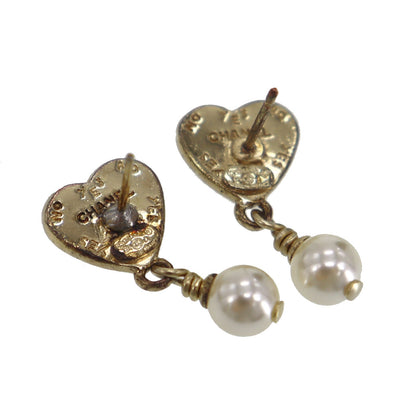 CHANEL CC Heart Logos Pearl Swing Piercing Black Gold 04A #CG920