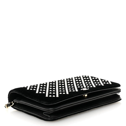Velvet Pearl Diamond Embellished Wallet On Chain WOC Black