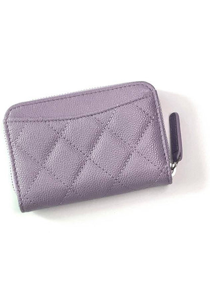 Silver Logo Zipper Caviar Card Wallet Lilac Chanel