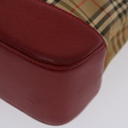 Burberry Nova Check Shoulder Bag Canvas Leather Beige Red Auth 49093