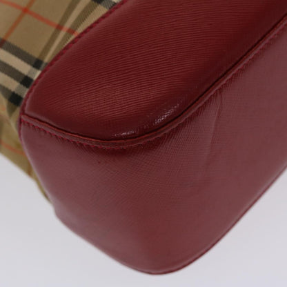 Burberry Nova Check Shoulder Bag Canvas Leather Beige Red Auth 49093