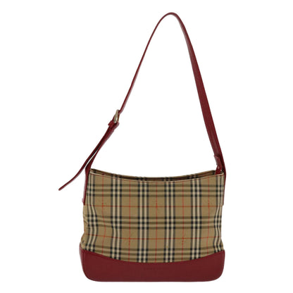 Burberry Nova Check Shoulder Bag Canvas Leather Beige Red Auth 49093