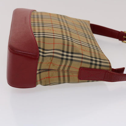 Burberry Nova Check Shoulder Bag Canvas Leather Beige Red Auth 49093